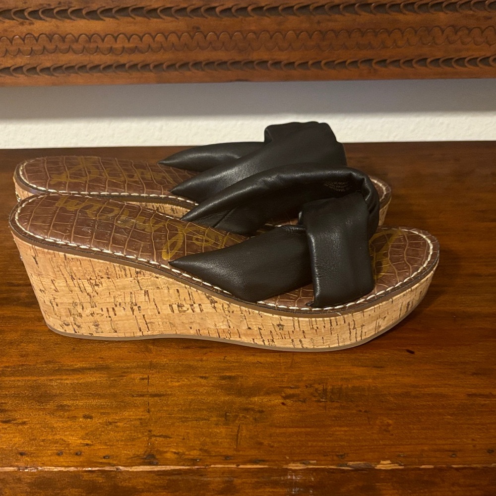 Sam Edelman Black Cork Wedges